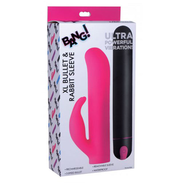 BANG! XL BULLET & RABBIT SILICONE SLEEVE - ROSA