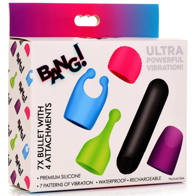 BANG! RECHARGEABLE BULLET WITH 4 ATTACHMENTS