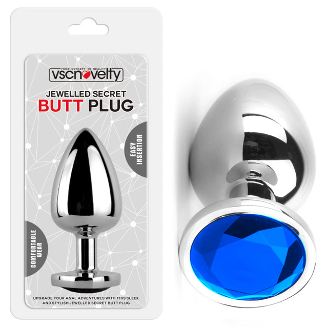 JEWELLED SECRET BUTT PLUG SILVER MEDIANO - AZUL