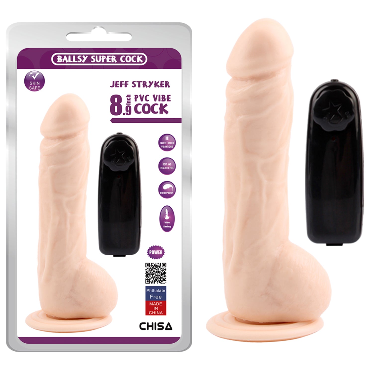 JEFF STRYKER 8.9" VIBRATING DILDO - CARNE