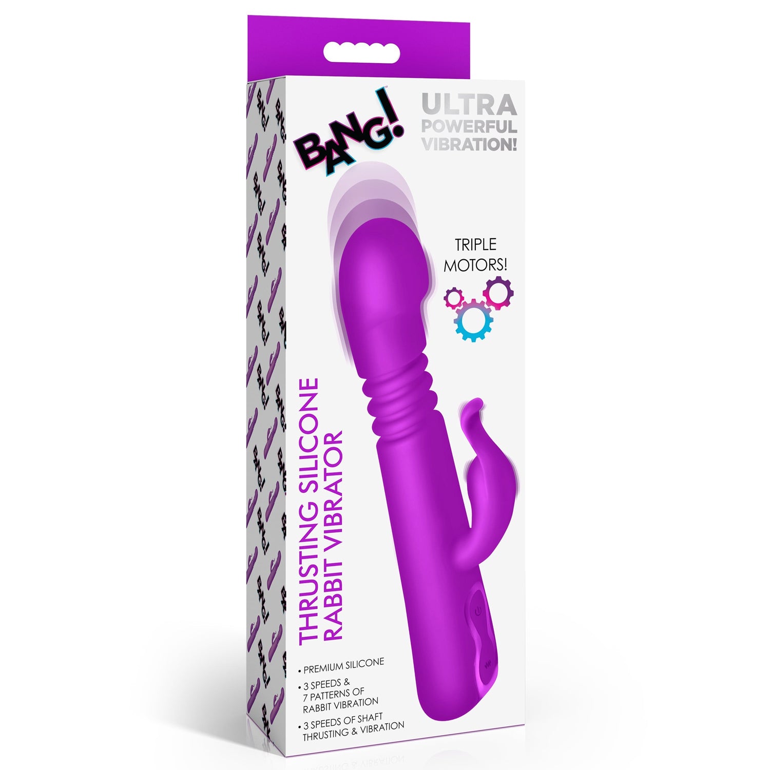 BANG! THRUSTING SILICONE RABBIT VIBRATOR - MORADO
