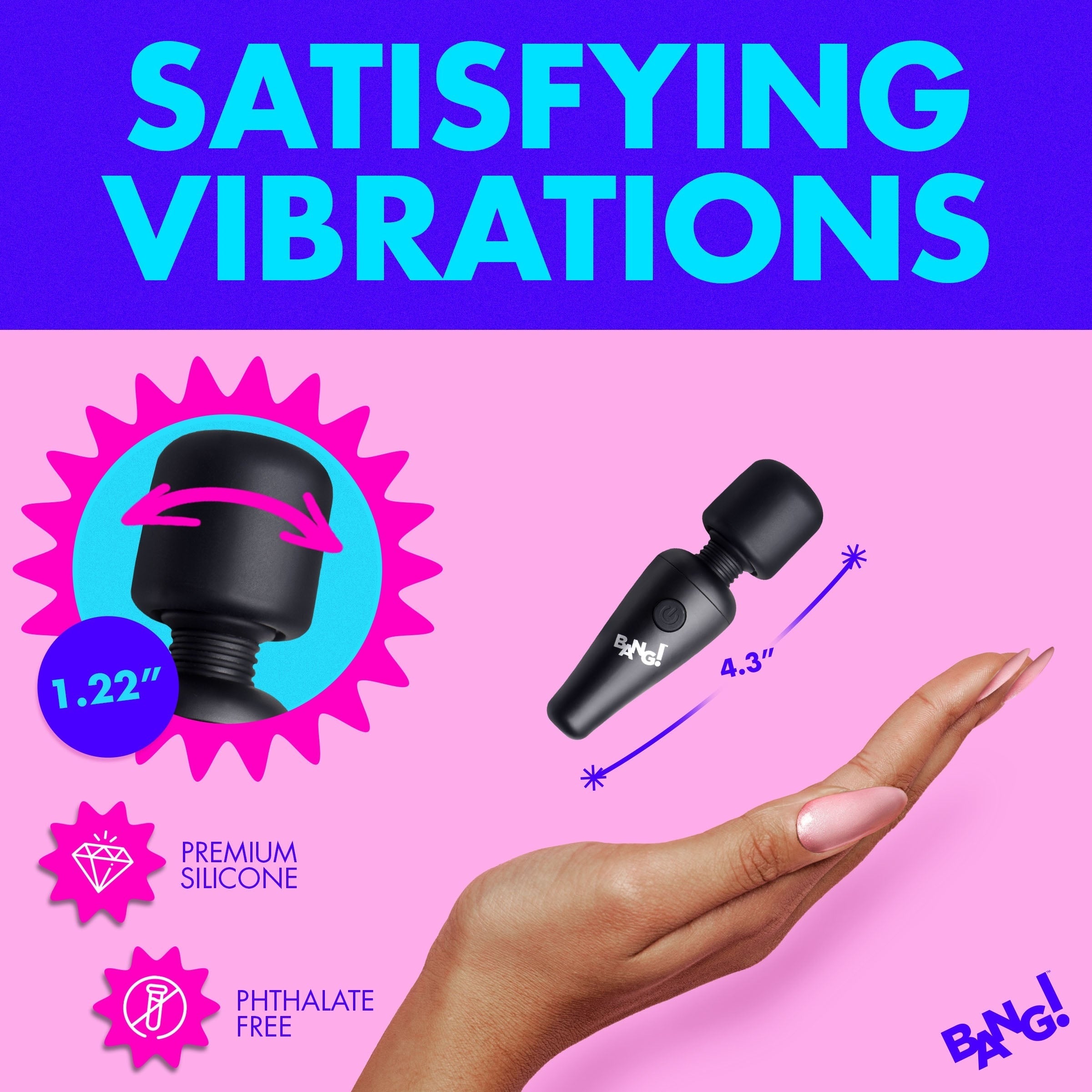 BANG! 10X VIBRATING MINI SILICONE WAND - NEGRO