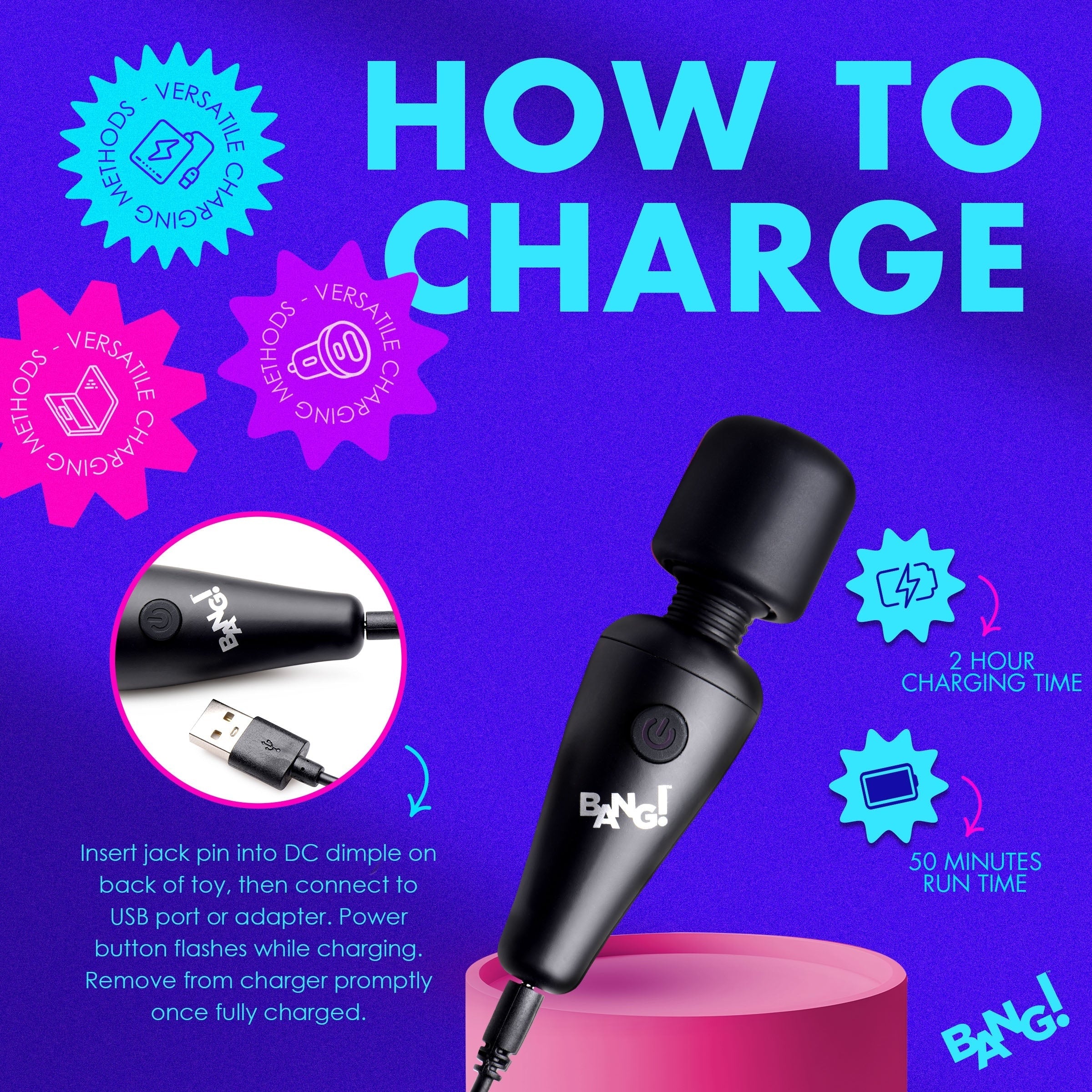 BANG! 10X VIBRATING MINI SILICONE WAND - NEGRO