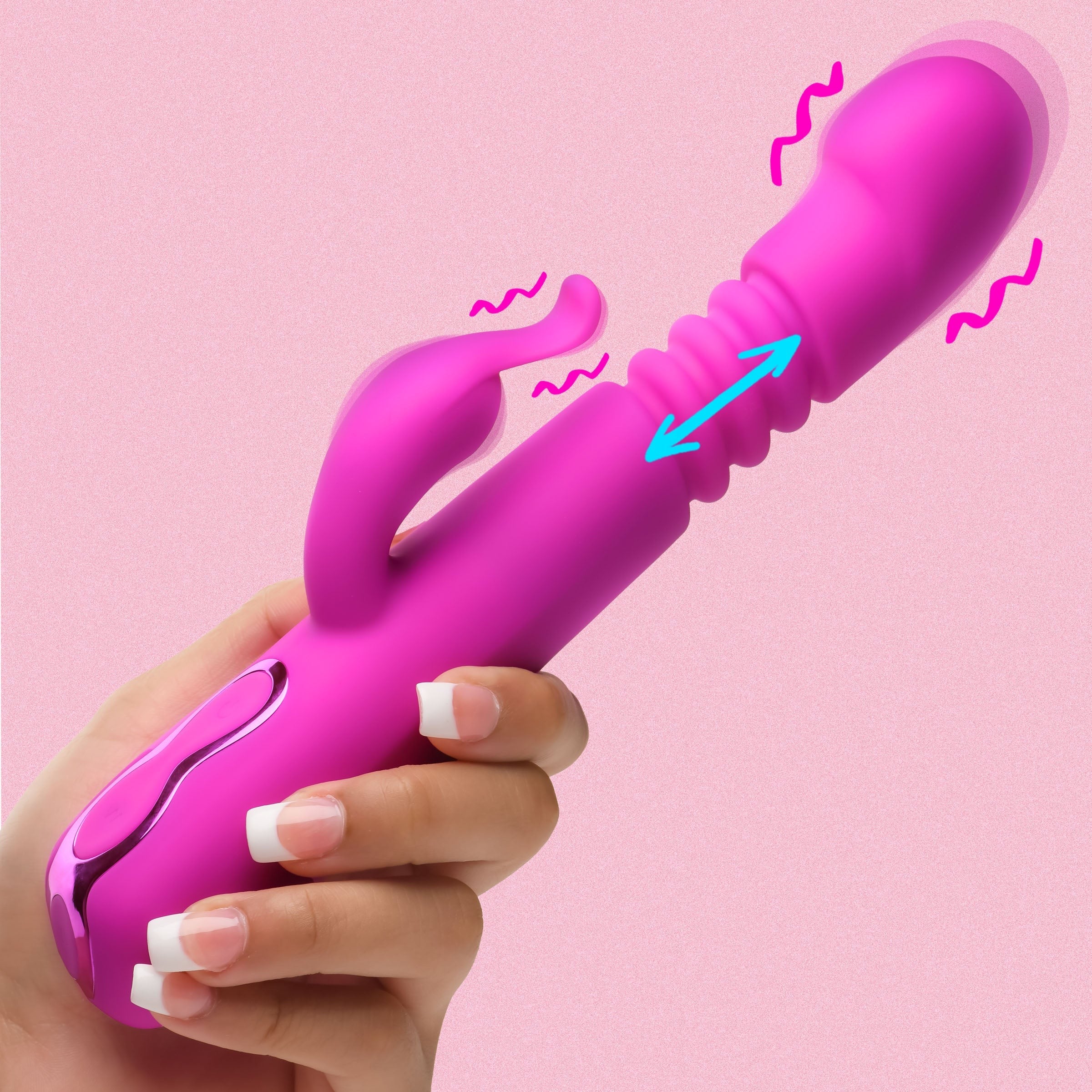 BANG! THRUSTING SILICONE RABBIT VIBRATOR - MORADO