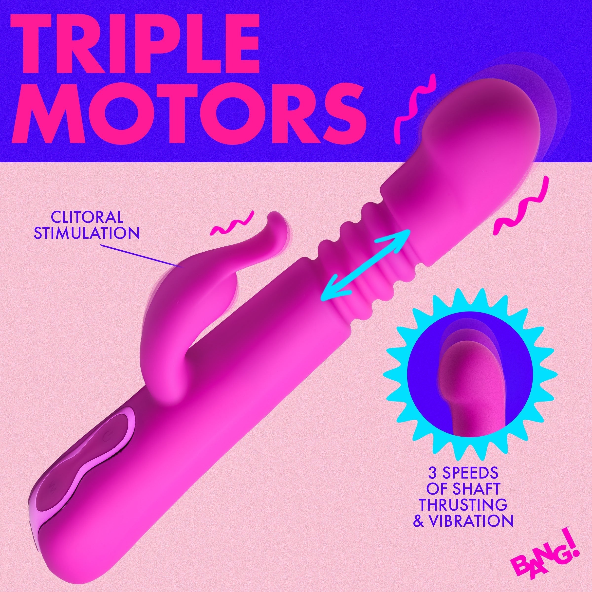 BANG! THRUSTING SILICONE RABBIT VIBRATOR - MORADO