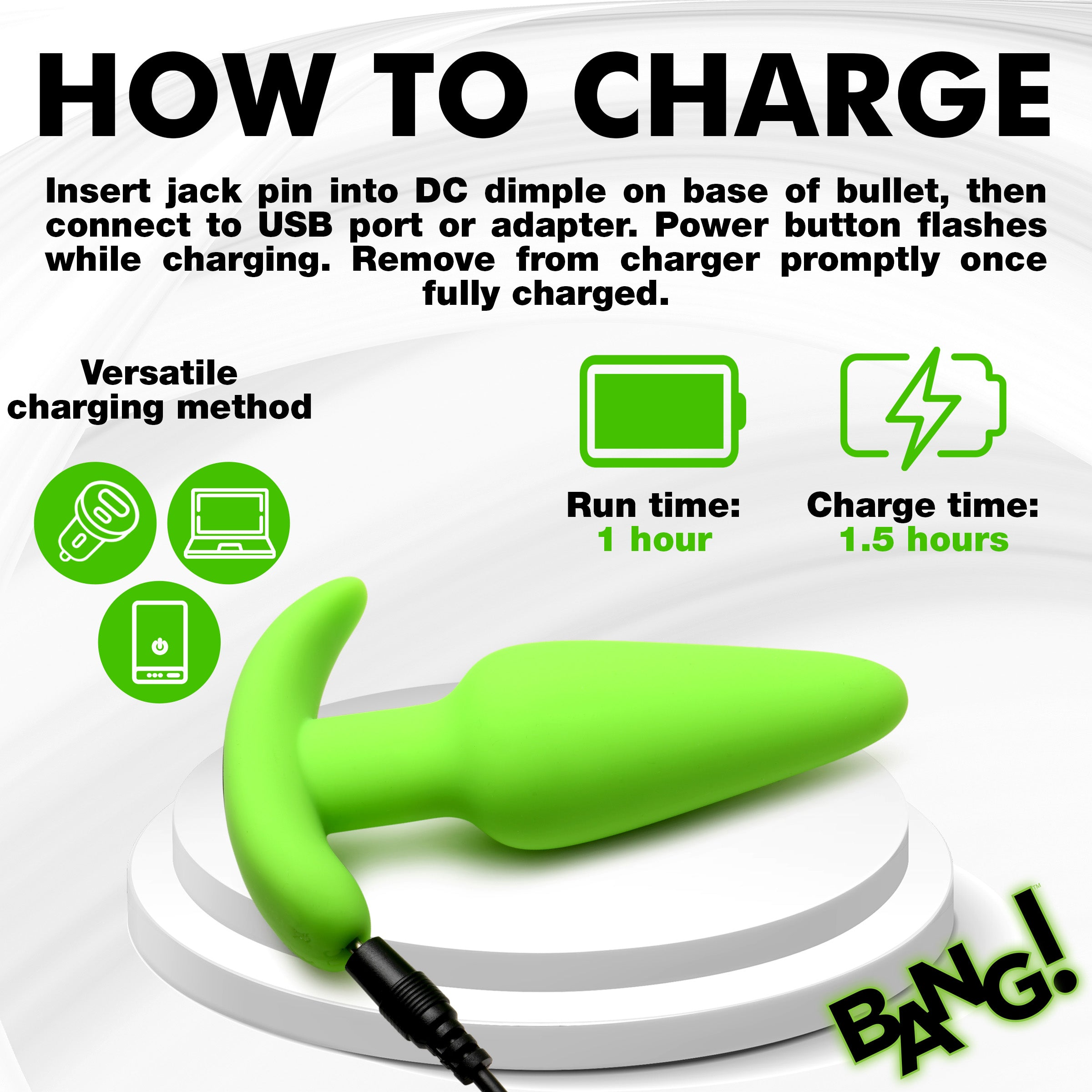 BANG! 21X GLOW-IN-THE-DARK BUTT PLUG WITH REMOTE
