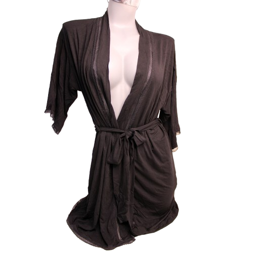 BE WICKED PLUS SIZE TIE WAIST SHORT ROBE - NEGRA L-XL (EN BOLSA)