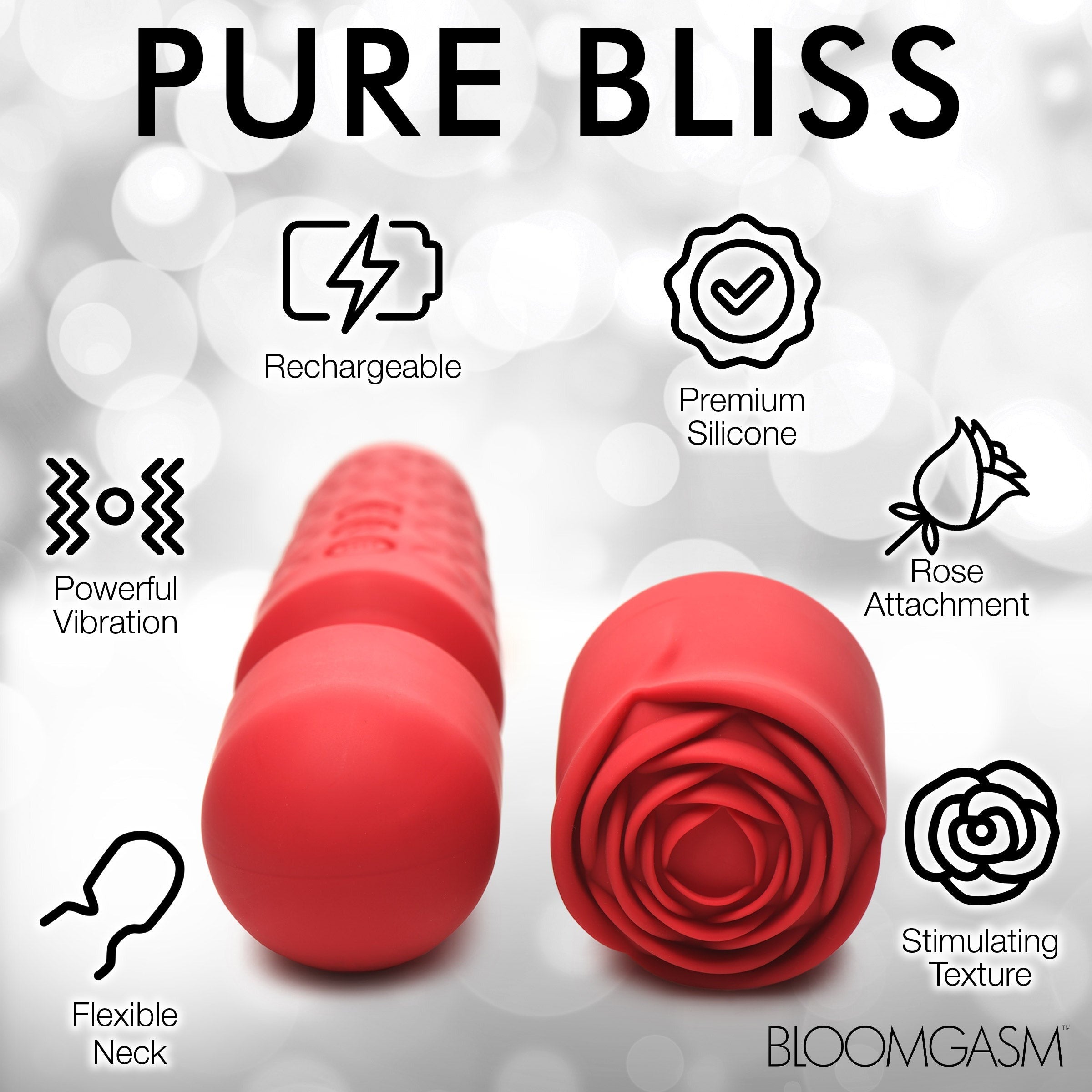 BLOOMGASM PLEASURE ROSE 10X SILICONE WAND W/ ROSE ATTACHMENT