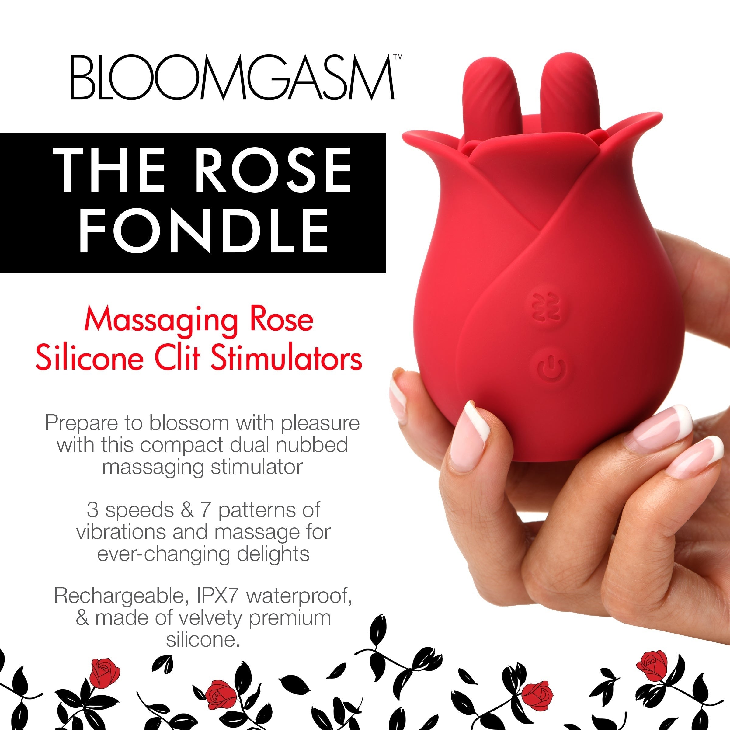 THE ROSE FONDLE 10X MASSAGING ROSE SILICONE CLIT STIMULATORS