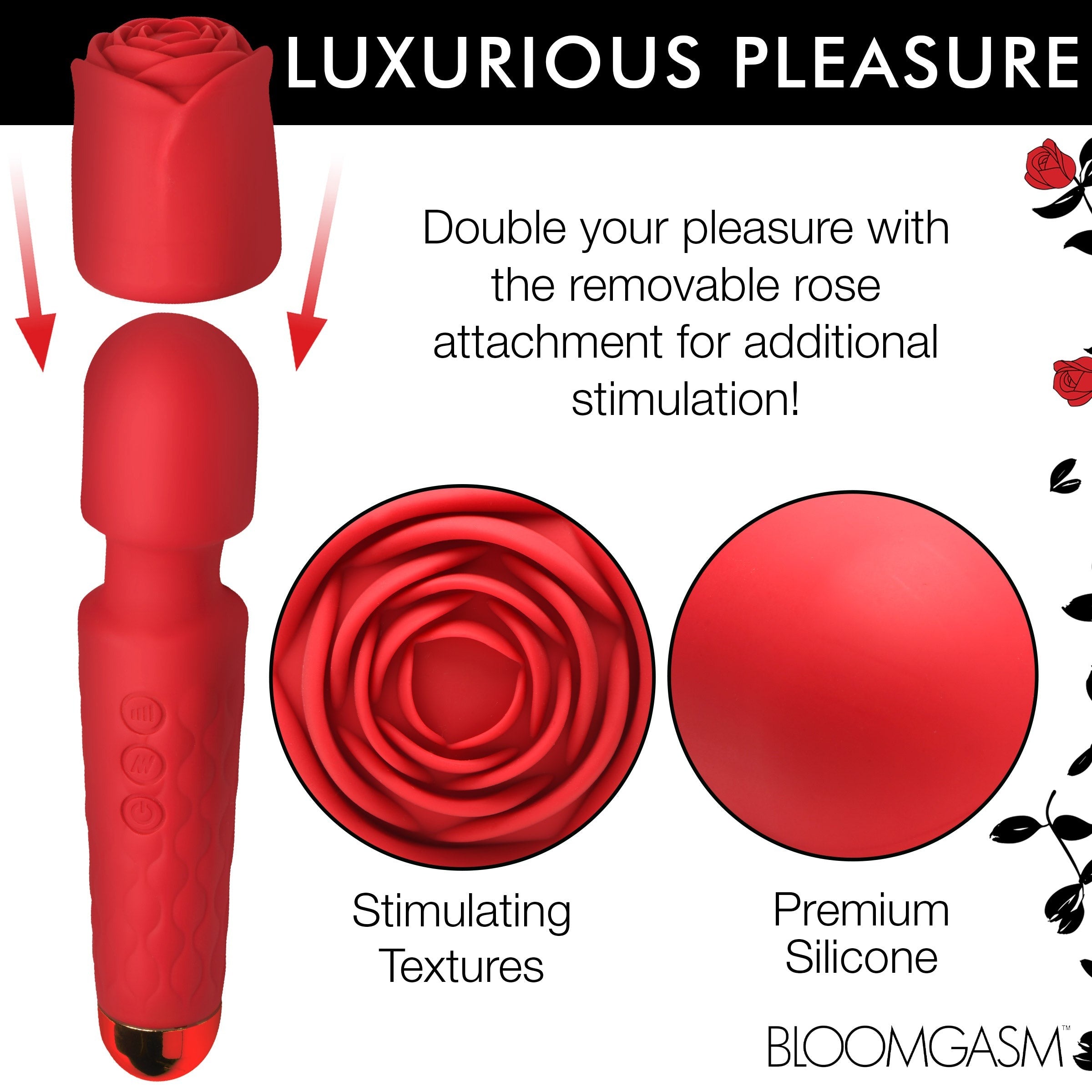 BLOOMGASM PLEASURE ROSE 10X SILICONE WAND W/ ROSE ATTACHMENT