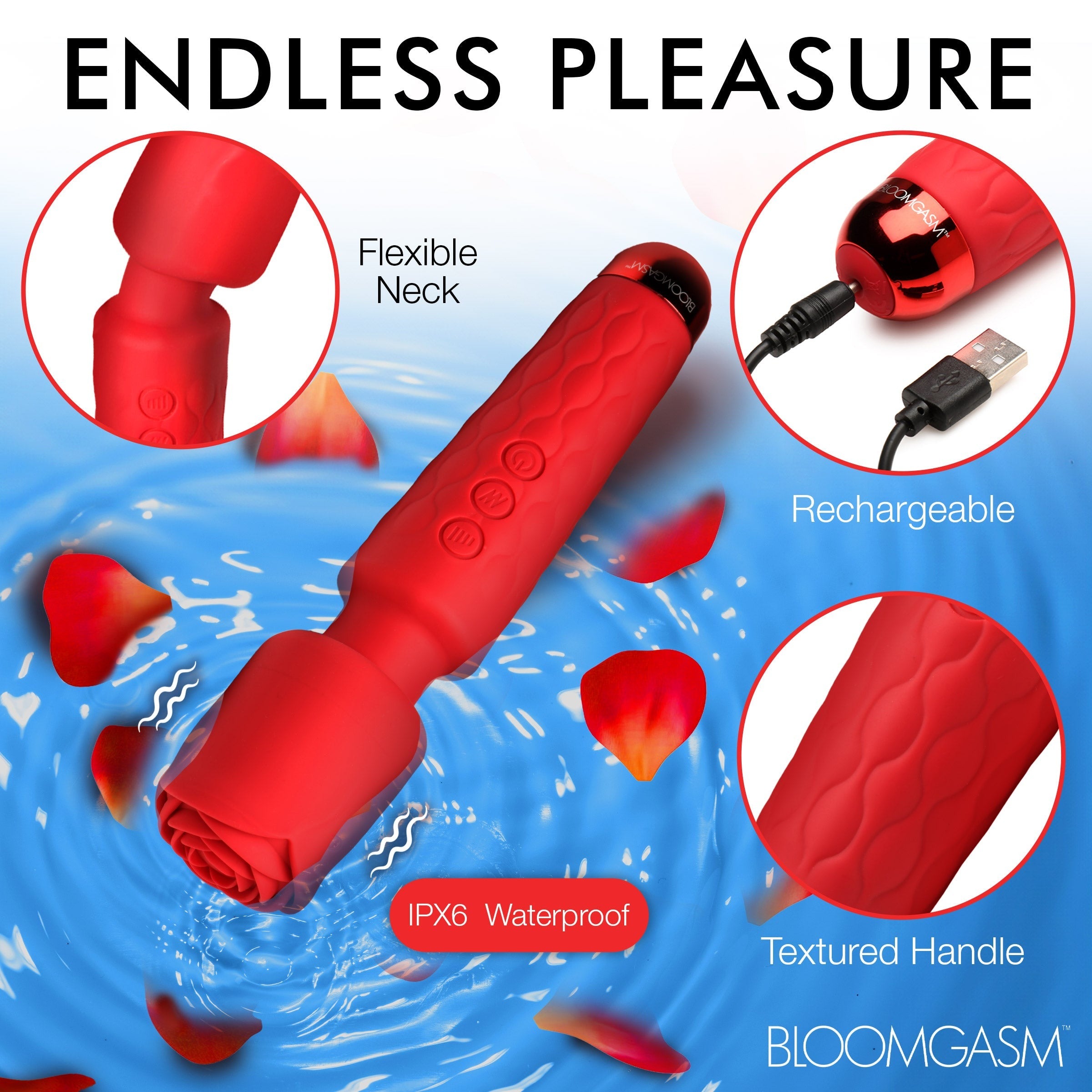 BLOOMGASM PLEASURE ROSE 10X SILICONE WAND W/ ROSE ATTACHMENT