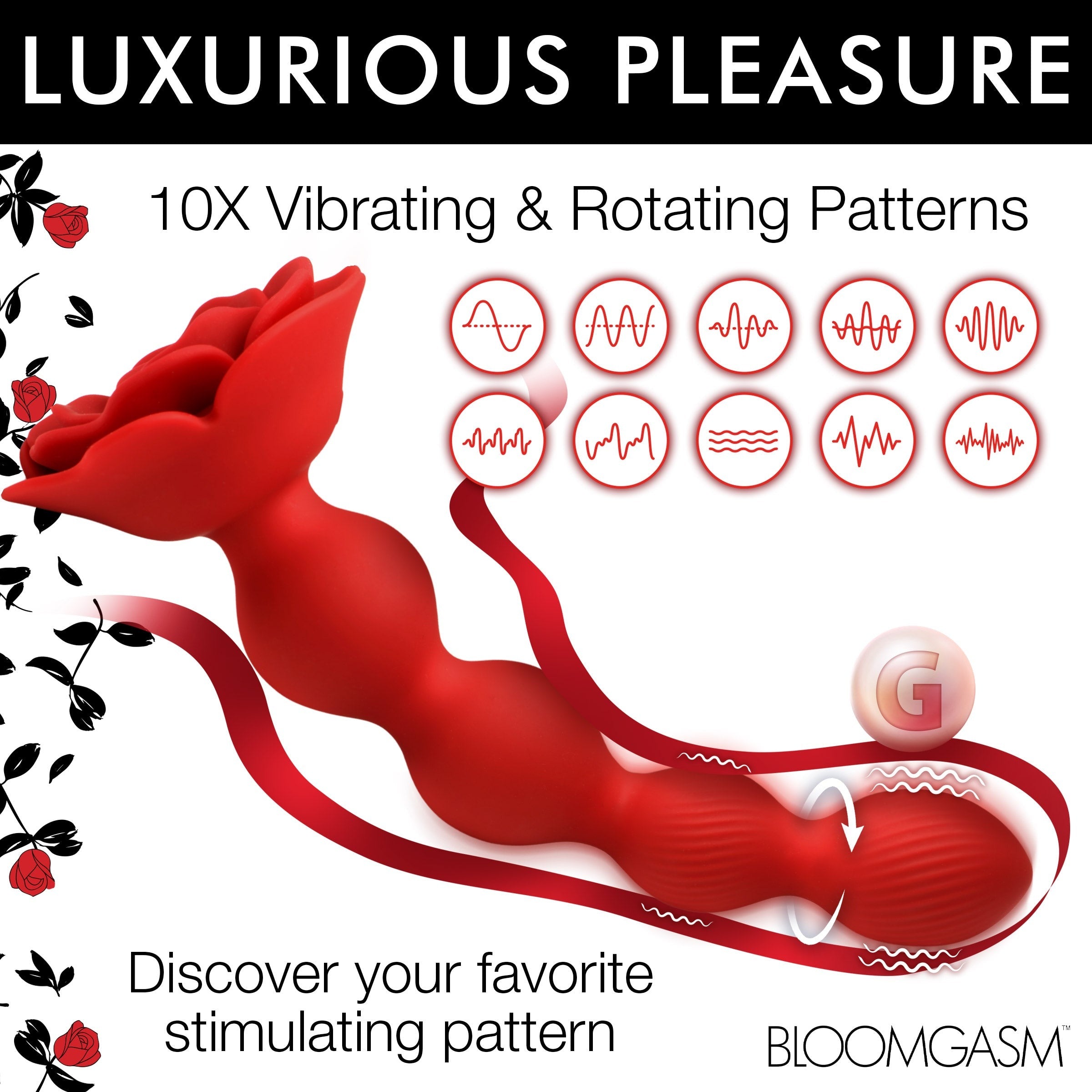 BLOOMGASM ROSE TWIRL 10X VIBRATING & ROTATING SILICONE ANAL BEADS