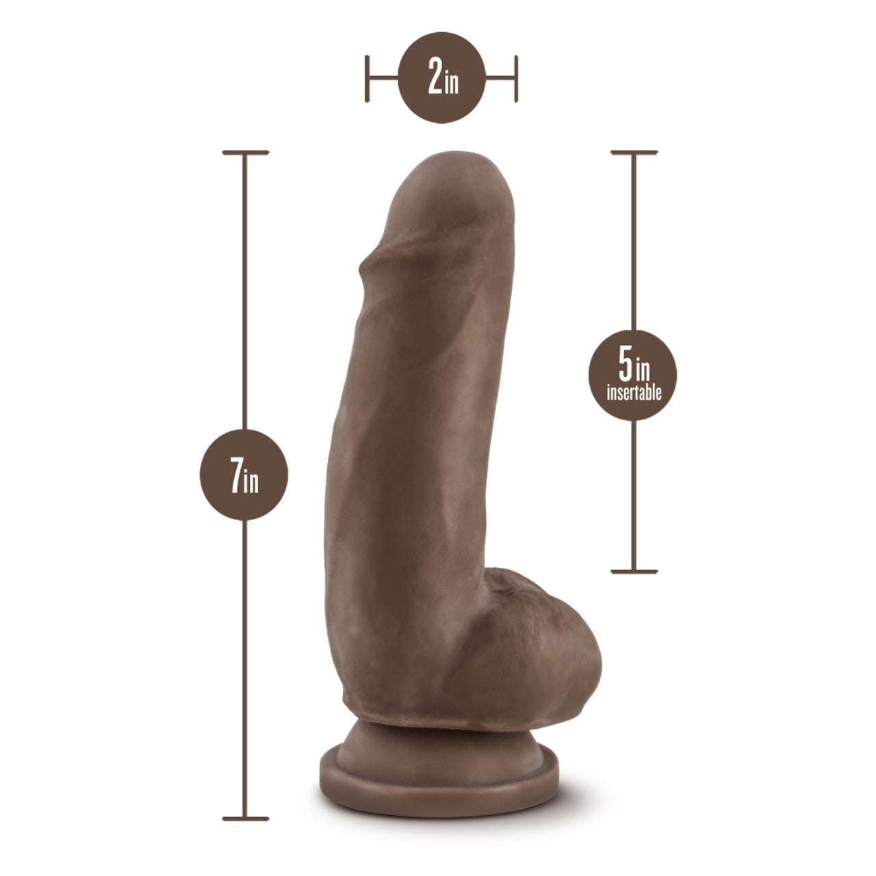 DR. SKIN PLUS 7" GIRTHY POSABLE DILDO WITH BALLS - CHOCOLATE