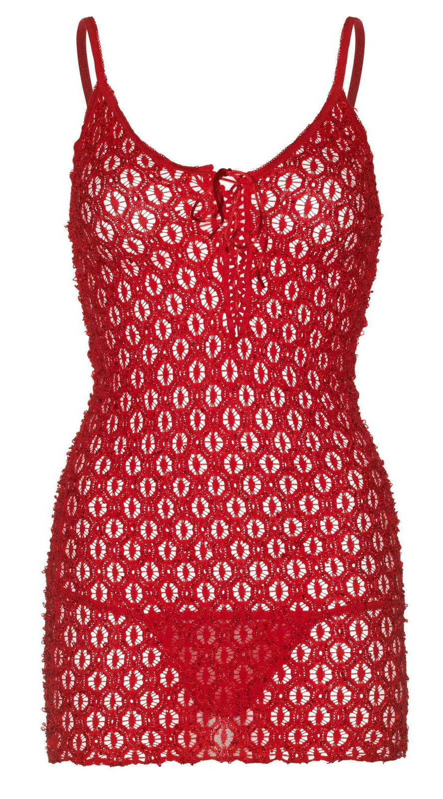 LACE MINI DRESS AND G-STRING - ONE SIZE - RED