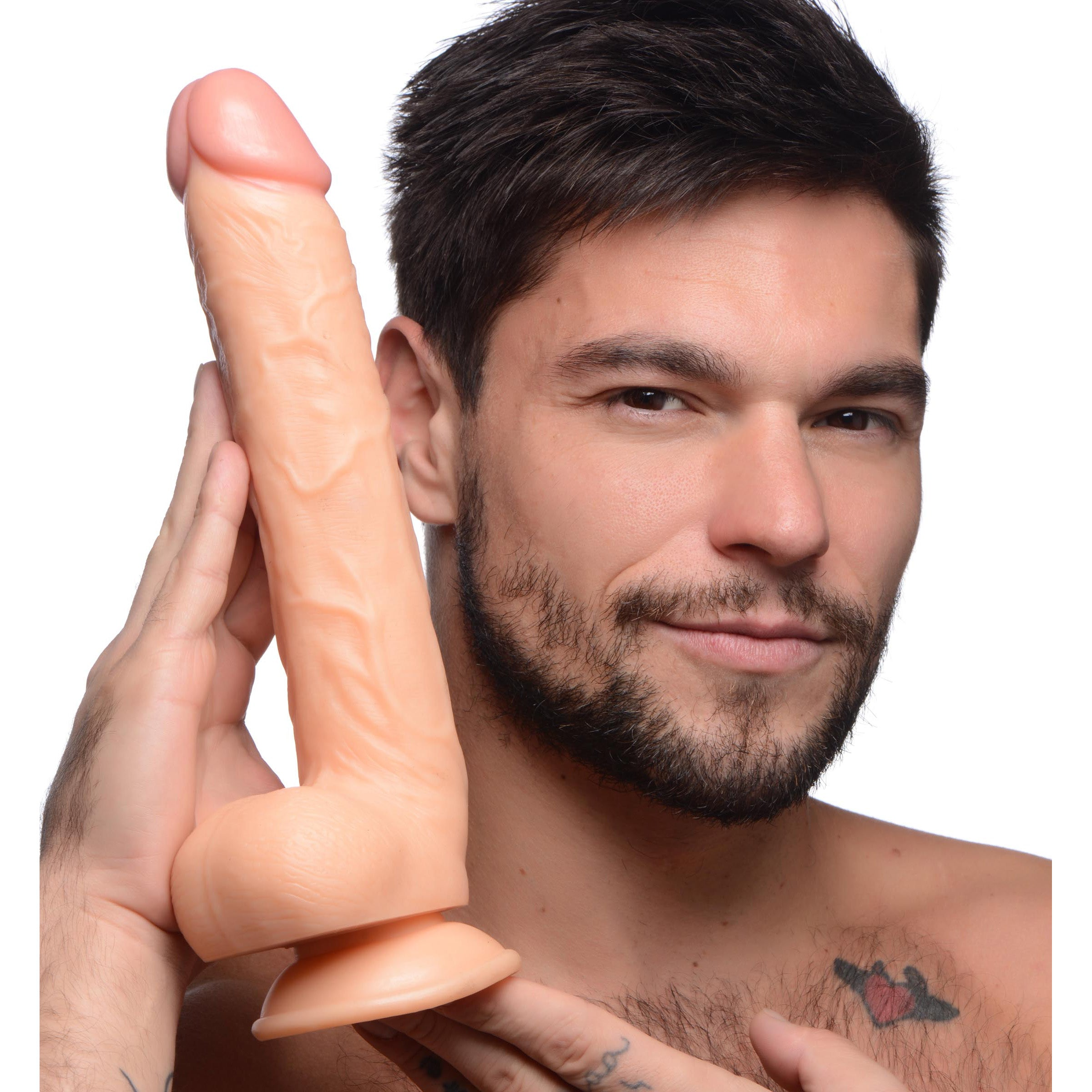 LONG LOGAN 10 INCH DILDO WITH BALLS - LIGHT