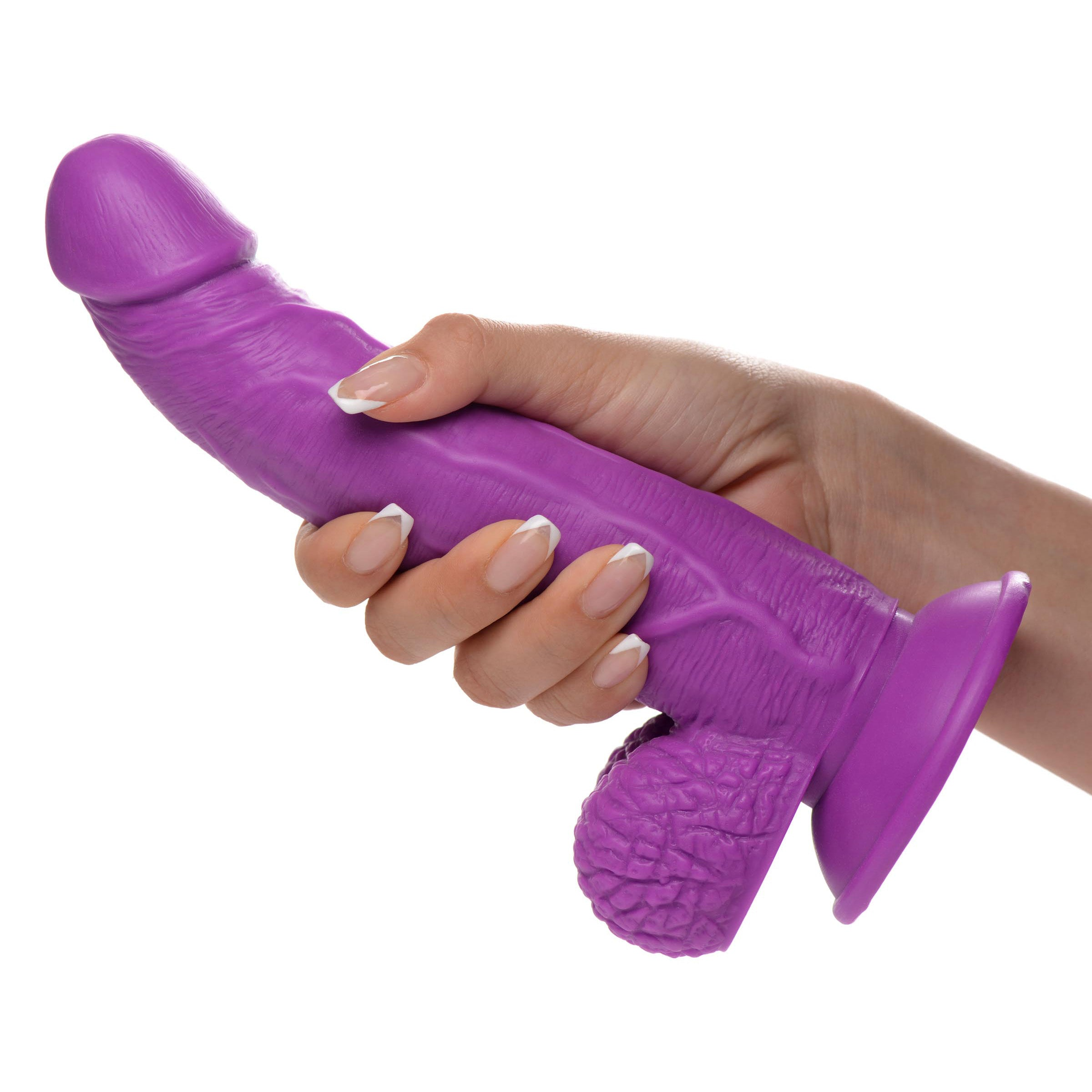 7.5" DILDO WITH BALLS - PURPLE