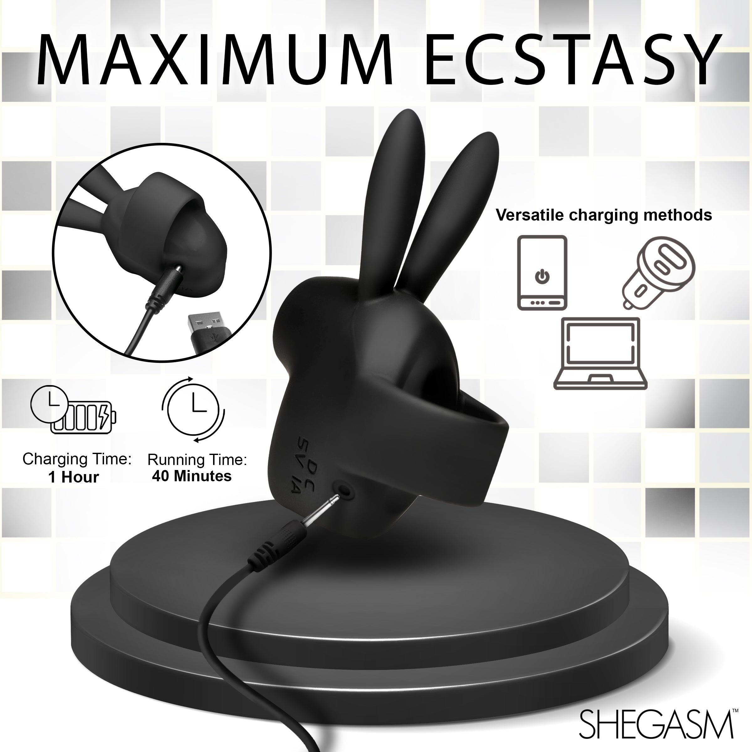 SHEGASM SUCKY BUNNY CLIT STIMULATOR - NEGRO