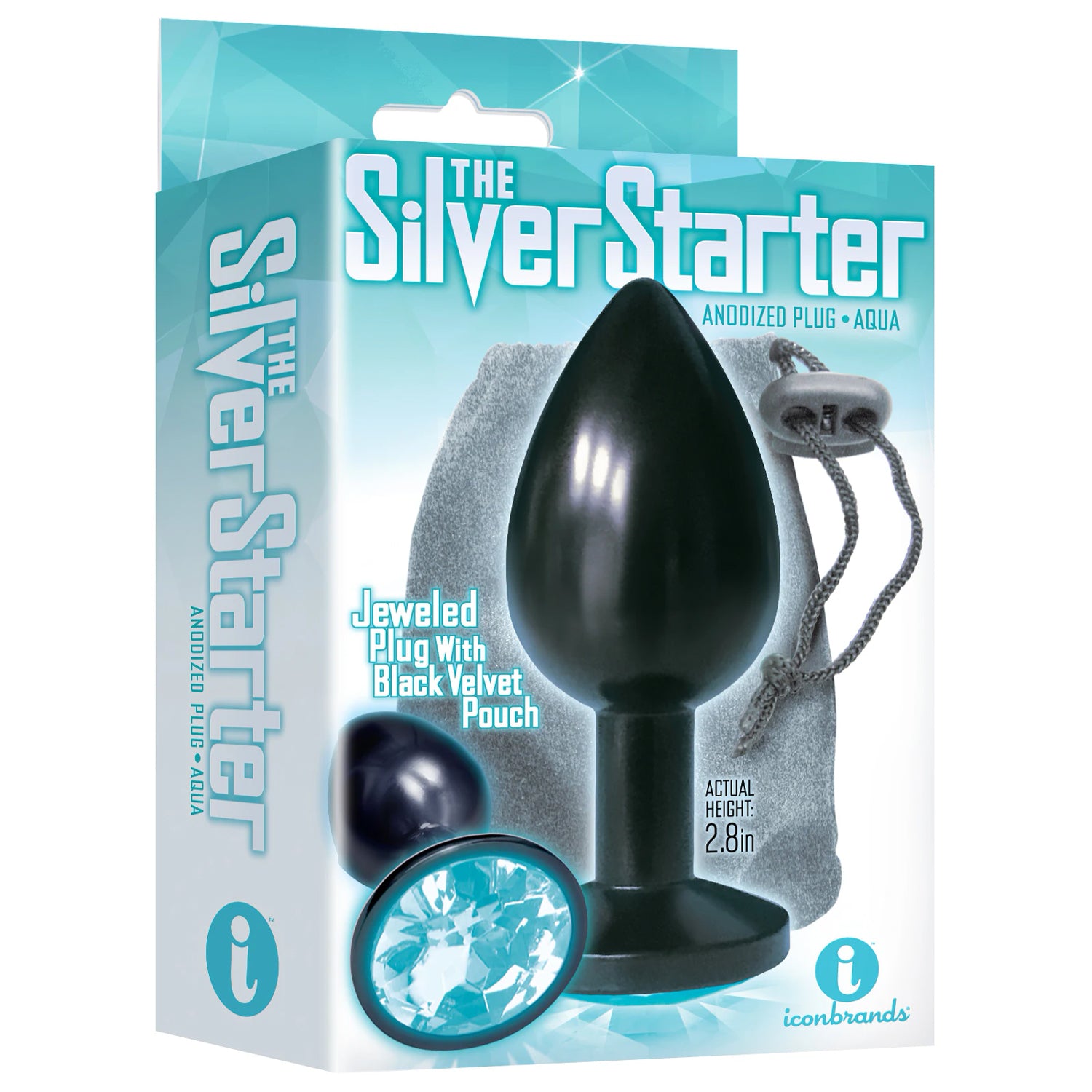 THE 9'S THE SILVER STARTER ANODIZED BEJEWELED STAINLESS STEEL PLUG - AQUA