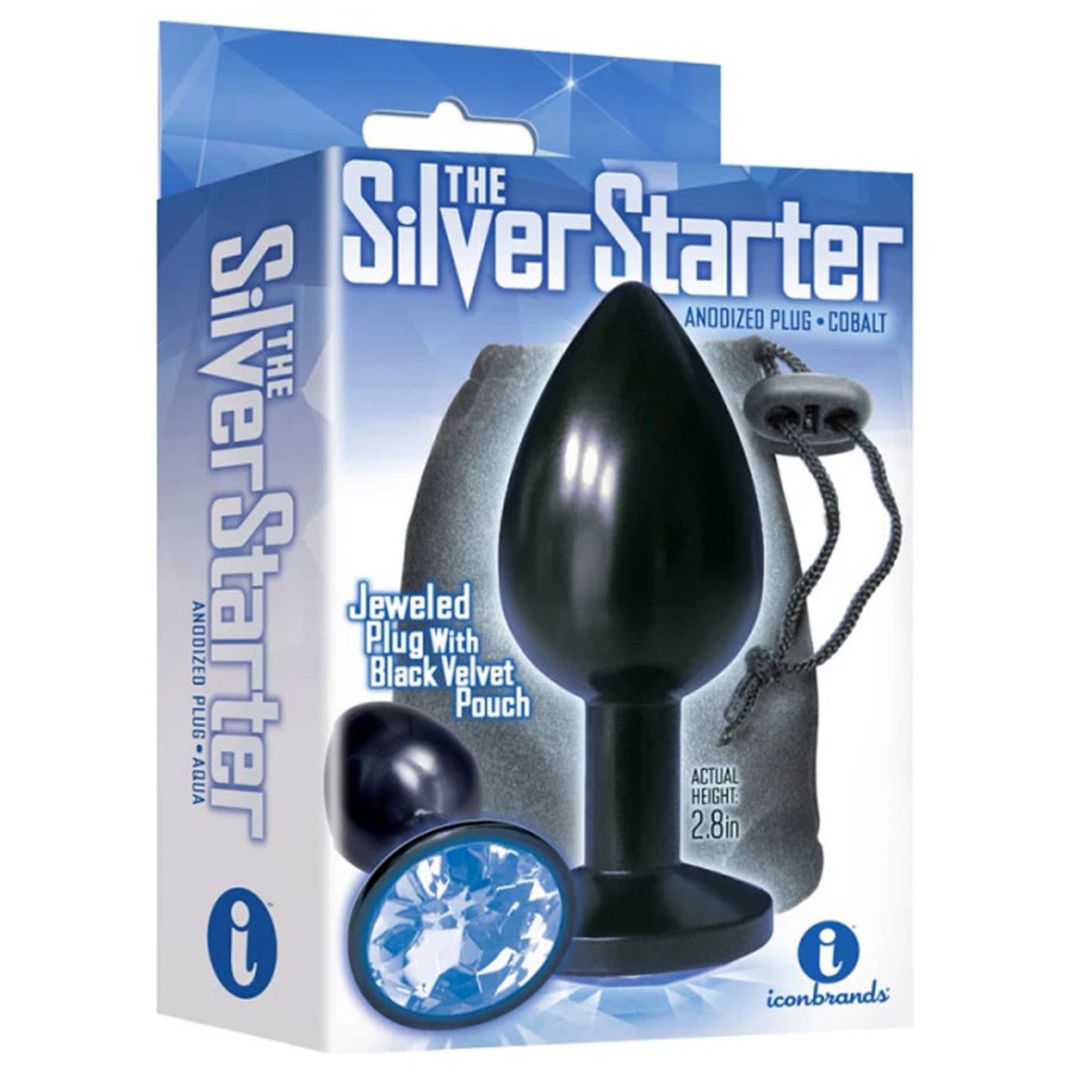 THE 9'S THE SILVER STARTER ANODIZED BEJEWELED STAINLESS STEEL PLUG - COBALT
