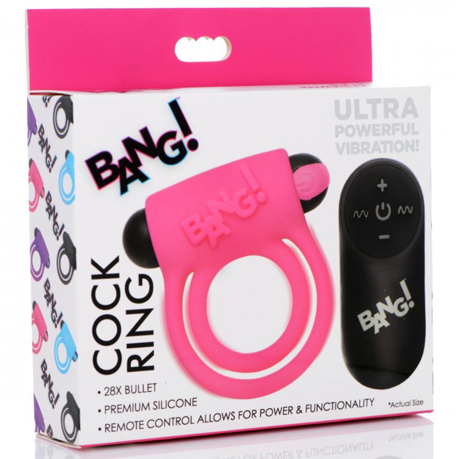 BANG! SILICONE COCKRING & BULLET W REMOTE - ROSA