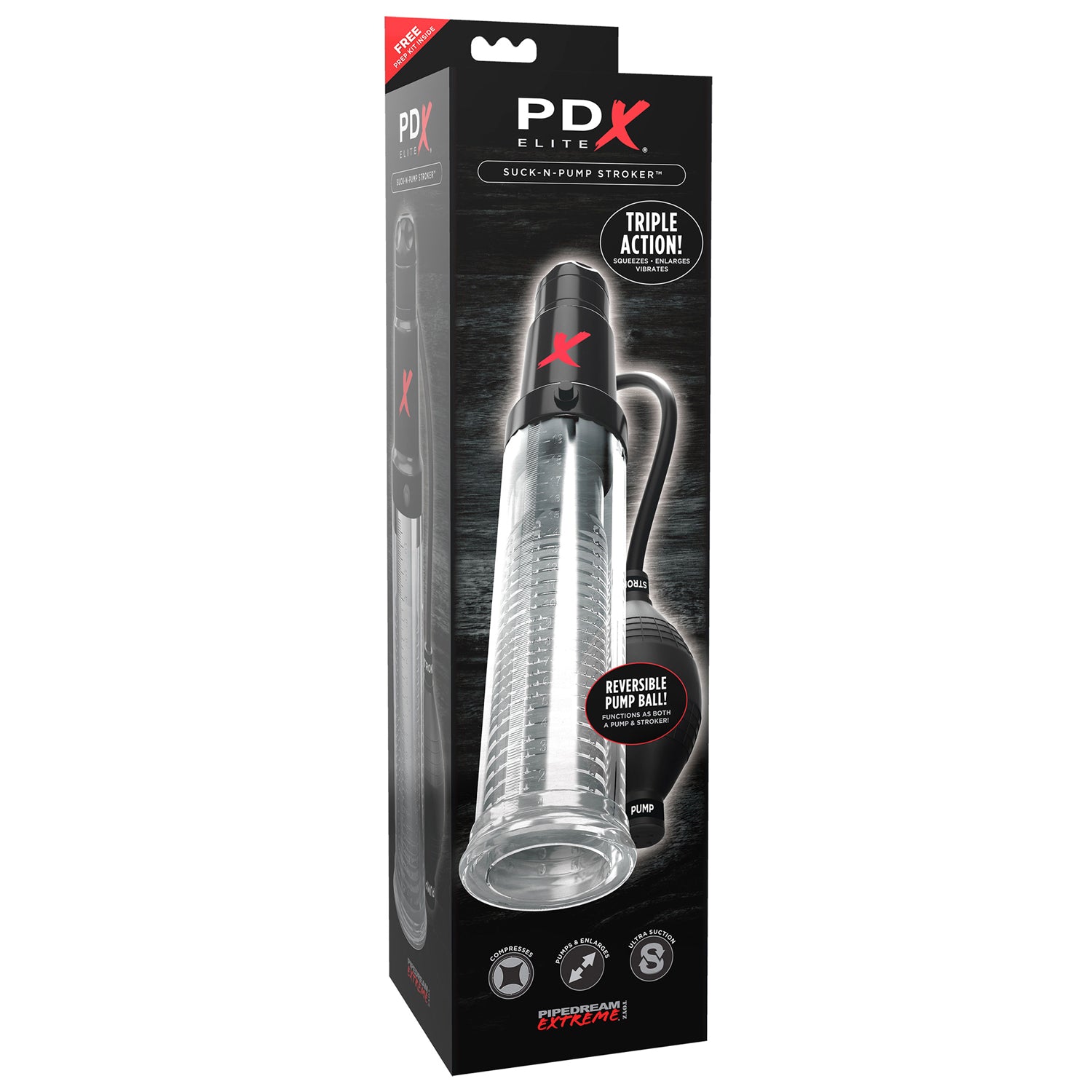 PDX ELITE SUCK-N-PUMP STROKER - CLEAR/BLACK