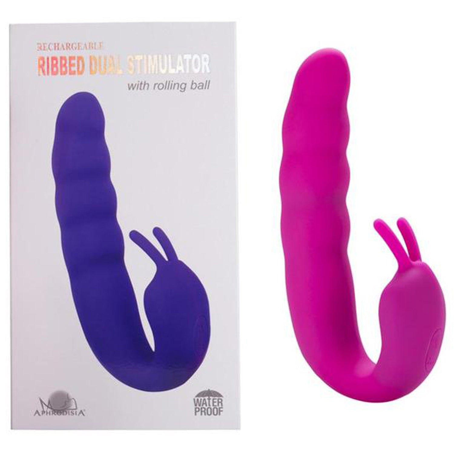 RIBBED DUAL STIMULATOR WITH ROLLING BAL PINK